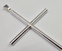 Load image into Gallery viewer, 925 Sterling Silver Plain 4mm Tubular Cross Pendant 3 Inch Tall (75mm)
