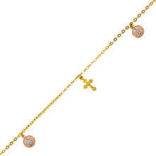 Load image into Gallery viewer, 14K Tricolor Gold Religious Charm Bracelet Anklet 2mm Link 14mm Charm 10" Chain
