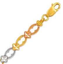 Load image into Gallery viewer, 14K Tri Color Gold Faceted Diamond Cut Bracelet 5 mm 7" Chain Brazalete tricolor
