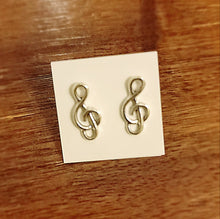 Load image into Gallery viewer, 925 Solid Sterling Silver Treble G-Clef Stud Earrings, 9/16 inch long 14mm Wide
