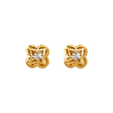 Load image into Gallery viewer, 14K Two Tone Gold High Polished Diamond Cut Flower Small Stud Earrings 9mm
