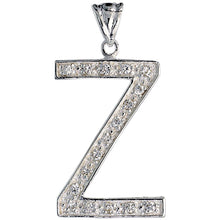 Load image into Gallery viewer, 925 Sterling Silver CZ Block Initial Letter Alphabet Pendant 1 5/8 Inch Wide
