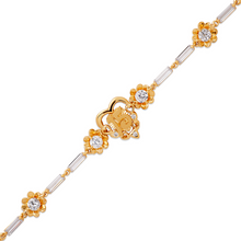 Load image into Gallery viewer, 14K Yellow Gold Fancy 15 Anos Years Heart &amp; Flowers CZ Bracelet Quinceañera Gift
