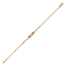 Load image into Gallery viewer, 14K Tricolor Gold 6mm Center, 1mm Ladies Bracelet High Polished Fancy Chain
