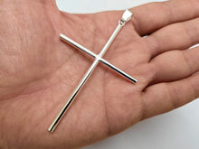 Load image into Gallery viewer, 925 Sterling Silver Large Plain Tubular Cross Pendant 3 Inch Tall (75mm)
