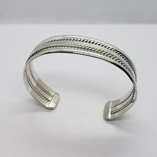 Load image into Gallery viewer, Sterling Silver Cuff Bracelet Flat Wire with 2 Ropes Handmade
