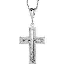 Load image into Gallery viewer, 925 Sterling Silver Outline Diamond Cut Cross Pendant 1 1/4 Inch Tall (31mm)
