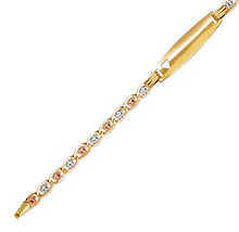 Load image into Gallery viewer, 14K Tri Color Gold Kids Margarita Heart ID Bracelet 6mm/3.5mm 6" Engraving Avail
