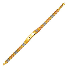 Load image into Gallery viewer, 14K Tri Color Gold Faceted DC 15 Anos ID Bracelet 6mm Wide 8mm Center 7" Chain
