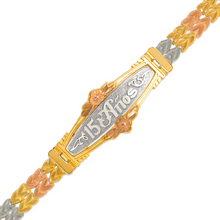 Load image into Gallery viewer, 14K Tri Color Gold Faceted Diamond Cut Bracelet 7mm 7" Chain 18mm Center 15 Anos
