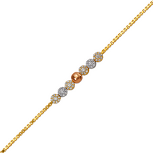 Load image into Gallery viewer, 14K Tricolor Gold 5mm Center, 1mm Bracelet Ladies High Polished Fancy Chain

