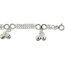 Load image into Gallery viewer, 925 Sterling Silver Double Strand Curb &amp; Round Links Anklet with Bells 9" to 10"
