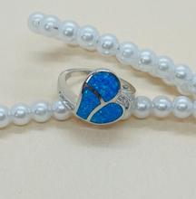 Load image into Gallery viewer, Sterling Silver Blue Synthetic Opal Sideways Heart Ring for Women CZ Accent
