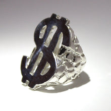 Load image into Gallery viewer, 925 Sterling Large Dollar Sign Diamond Cut Finish Nugget Ring 1 5/16 Inch Wide
