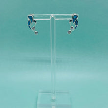 Load image into Gallery viewer, Sterling Silver Synthetic Opal Heart Earrings With 2 Round Stones
