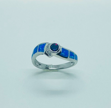 Load image into Gallery viewer, Sterling Silver Blue Synthetic Opal Wavy Ring for Women White &amp; Round
