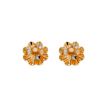 Load image into Gallery viewer, 14K Real Two Tone Gold Small Diamond Cut Flower Stud Earrings 10mm
