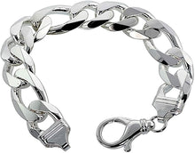Load image into Gallery viewer, 925 Sterling Silver Heavy Thick Figaro Chain Beveled Edge Bracelet Necklace 17mm
