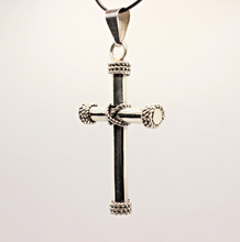 Load image into Gallery viewer, 925 Sterling Silver Thick Cylindrical Cross Pendant with Rope Textured Edges
