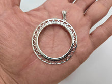 Load image into Gallery viewer, 925 Sterling Silver 1 Onza Plata Coin Bezel Filigree Edge 36mm Prong Back
