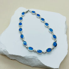 Load image into Gallery viewer, Sterling Silver Synthetic Opal Bracelet Oval Links 6mm Wide
