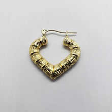 Load image into Gallery viewer, Authentic 10K Yellow Gold Door Knocker Heart Bamboo Hoop Earrings 2 Sizes

