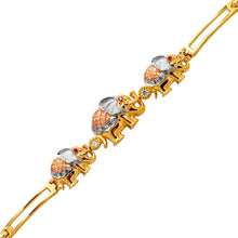 Load image into Gallery viewer, 14K Tricolor Gold Fancy Elephant High Polished Bracelet 3mm Wide, 12.5 Center

