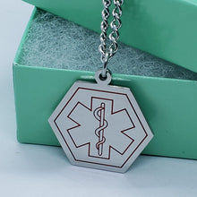 Load image into Gallery viewer, Surgical Stainless Steel Medical Alert ID Tag Pendant 1 in Hexagon 30" Necklace

