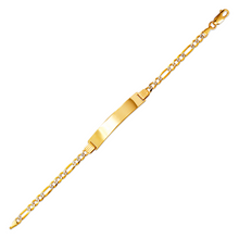 Load image into Gallery viewer, 14K White Pave Gold Figaro Concave ID Bracelet 7mm/5mm 7" 7.5" Engraving Avail
