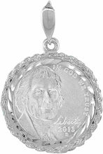Load image into Gallery viewer, Sterling Silver Nickel Bezel 22mm Coins Prong Back Rope Edge Diamond Cut 5 Cent
