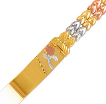 Load image into Gallery viewer, 14K Tri Color Gold Faceted Diamond Cut Bracelet 7mm Wide 10mm Center 7" Chain
