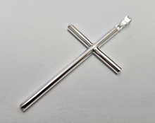 Load image into Gallery viewer, 925 Sterling Silver Large Plain Tubular Cross Pendant 2 1/4 Inch Tall (56mm)
