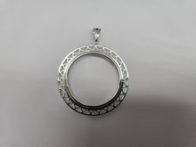 Load image into Gallery viewer, 925 Sterling Silver Mexican 1 Peso Coin Bezel Filigree Edge 34mm Prong Back
