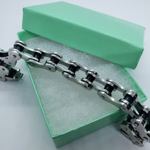 Load image into Gallery viewer, Stainless Steel Bicycle Chain Bracelet Black Rubber Accent for Men 1/2 inch
