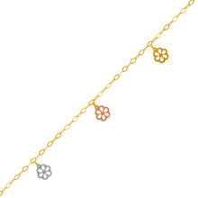 Load image into Gallery viewer, 14K Tricolor Gold Flower Charm Anklet Bracelet High Polished 10" Chain for Women
