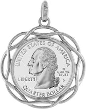 Load image into Gallery viewer, Sterling Silver Braided Edge Quarter Dollar Bezel Pendant 24 mm Coins Prong Back
