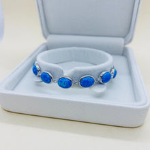 Load image into Gallery viewer, Sterling Silver Synthetic Opal Oval Links Bracelet for Women lobster lock
