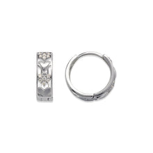 Load image into Gallery viewer, 14K Yellow or White Gold Earrings Sparkling Accents Heart Huggie Hoop 4.5x14mm
