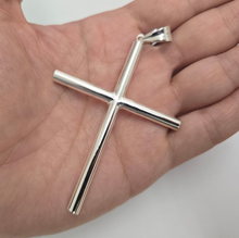 Load image into Gallery viewer, 925 Sterling Silver Plain 5mm Tubular Cross Pendant 3 Inch Tall (75mm)
