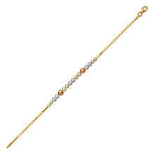 Load image into Gallery viewer, 14K Tricolor Gold 5mm Center, 1mm Ladies Bracelet High Polished Fancy Chain

