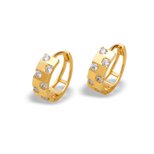 Load image into Gallery viewer, 14K Yellow Gold Earrings Sparkling Accents Huggie Hoop Minimalist Style 4.5x14mm
