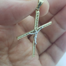 Load image into Gallery viewer, Authentic 14K Yellow Gold CZ Cross Pendant with/out white gold Jesus 4 Sizes
