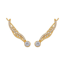 Load image into Gallery viewer, 14K Gold Ear Climbers, 5x26mm Curve Earrings, Dainty Sparkling Stones Crawler
