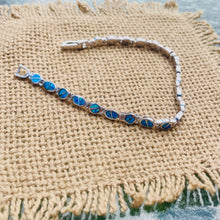 Load image into Gallery viewer, Sterling Silver Synthetic Opal Bracelet Oval &amp; Round Links Hand Inlay
