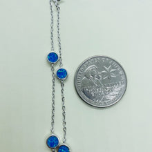 Load image into Gallery viewer, Sterling Silver Synthetic Opal Station Bracelet Round Links fits 6.5 -7.2 Inch
