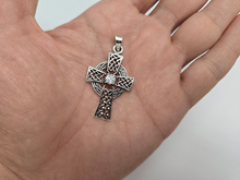 Load image into Gallery viewer, 925 Sterling Silver Large Celtic Cross with CZ Pendant 1 1/2 (38mm) Inch Tall
