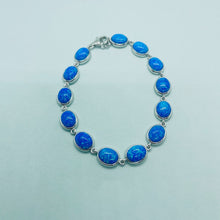 Load image into Gallery viewer, Sterling Silver Synthetic Opal Oval Links Bracelet for Women lobster lock
