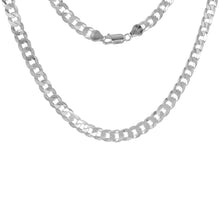 Load image into Gallery viewer, 925 Sterling Silver Beveled Edges Flat Curb Link Chain Necklace 7mm 8" to 28"
