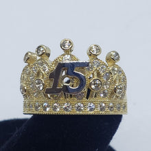 Load image into Gallery viewer, 14K Solid Yellow Gold CZ Crown Sweet 15 Ring Quinceanera Anos Birthday Band Girl
