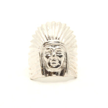 Load image into Gallery viewer, 925 Sterling Silver Large Diamond Cut Finish Native American Bonnet Head Ring
